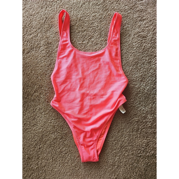 Aerie Shine Pique Babewatch One Piece Swimsuit Size SMALL NEON PINK NEW - Picture 1 of 4